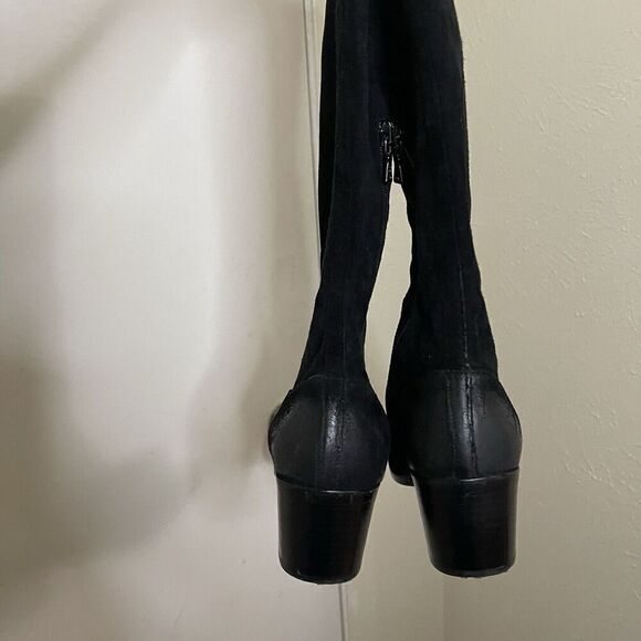 PRADA black suede leather western mid calf heeled boot size 35.5 US 5.5 - Picture 5 of 16